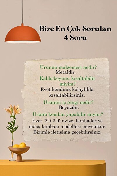 Bamyum Lipeo Turuncu Avize Tekli Sarkıt Salon Mutfak Kuaför Cafe Lamba Dekoratif Aydınlatma Pastane