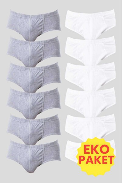 Tezzgelsin Ανδρικό βαμβακερό εσώρουχο 6 τεμαχίων λευκό 6 τεμαχίων γκρι