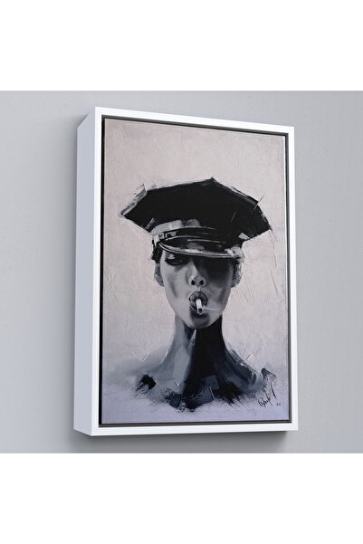 TAKI DERYASI Pictură de femeie abstractă fumată cu cadru din lemn-7723