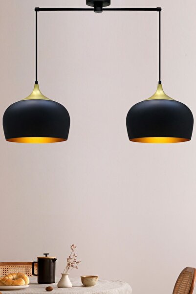 Bamyum İkili Çember Siyah Metal Avize Salon Masaüstü Mutfak Cafe Ofis Otel Tekli Avizeler Lamba Aydınlatma