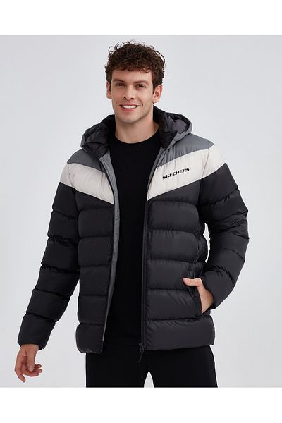 SKECHERS M Outerwear Colorblock Padded Jacket Ανδρικό μαύρο παλτό S222069-001