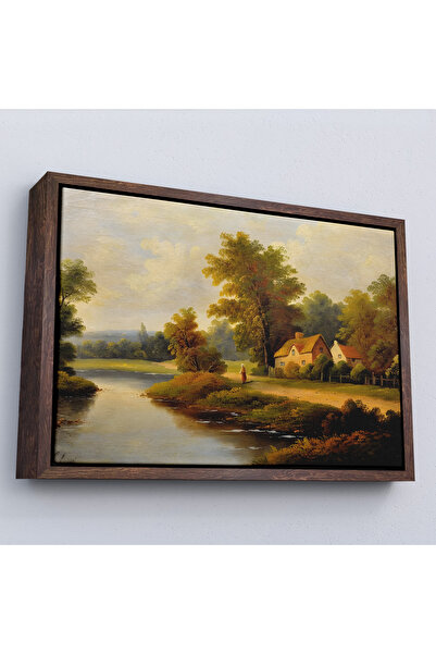 Home Russian Village House Landscape with Wooden Frame Painting-7020