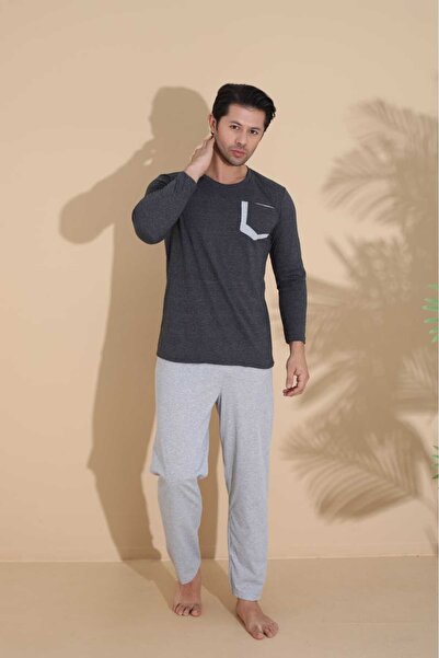 LİLA İÇ GİYİM Ανδρικό Σετ Πυτζάμες Μονό Ζέρσεϊ