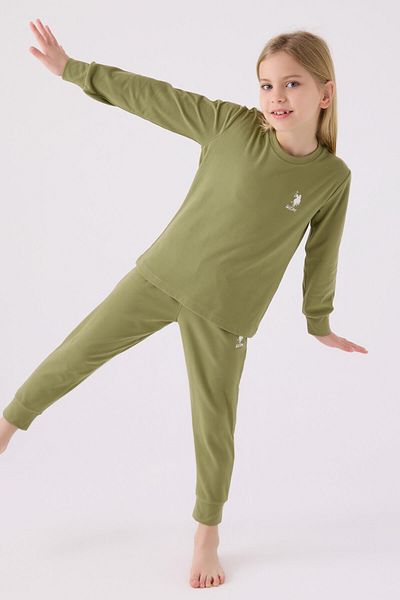 U.S. Polo Assn. Set de pijamale verde cu mânecă lungă pentru fete