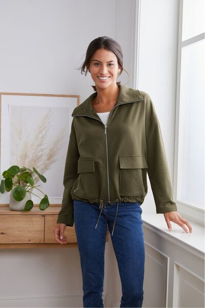 Tchibo Women Spread Neckline Long Sleeve Plain Jacket, Olive