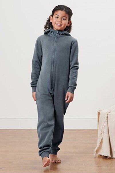 Tchibo Kids Girl Hooded Solid Lounge Overalls, Dark Grey