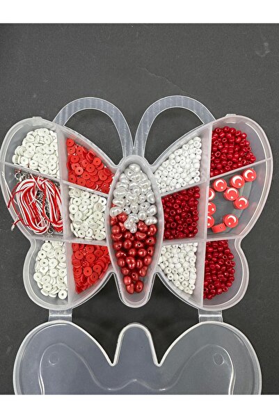 LİVZA BİJUTERİ Kırmızı Beyaz Türk Bayraklı Kelebek Desenli Kutuda Karışık Ken...