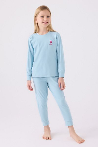 U.S. Polo Assn. Set de pijamale albastre cu maneca lunga pentru fete