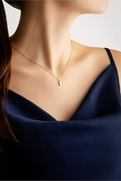 So CHIC... Sedef Taşlı 18 Ayar Sarı Altın Kaplama 43 Cm Gümüş Minimal Kolye