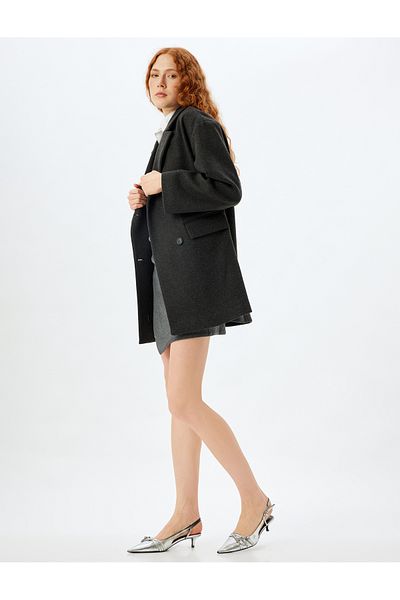 Koton Oversize Double Breasted Cashew Coat - Buttoned Pocket