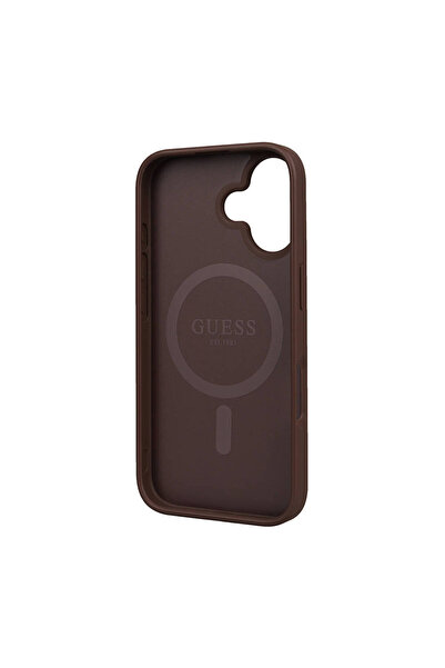 Guess iPhone 16 Uyumlu Kılıf Magsafe Şarj Özellikli Guess  Lisanslı Small 4G Classic Kahverengi