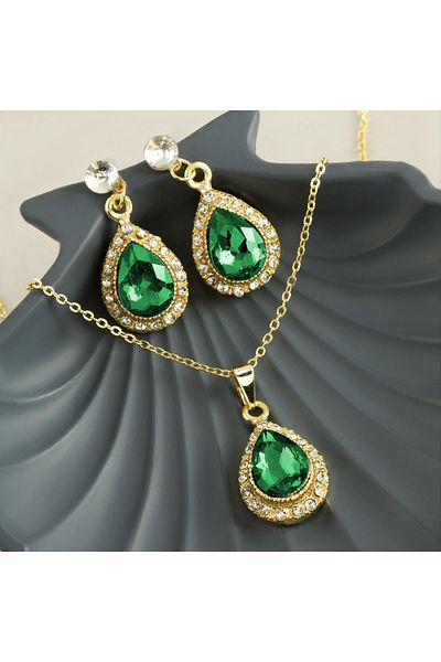 Bijuteri Net Oval Stone Set Necklace