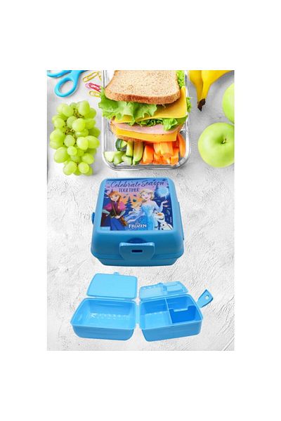 Piev Blue 2 Compartment Frozen Feeding Bowl with Lock and Fork and Spoon