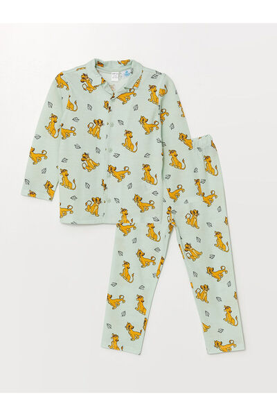 LC Waikiki LW - طقم بيجامة للأطفال الرضع بياقة بولو وأكمام طويلة وطبعة الأسد ...