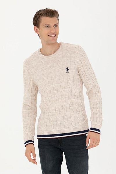 U.S. Polo Assn. Мъжки меланж кремав пуловер