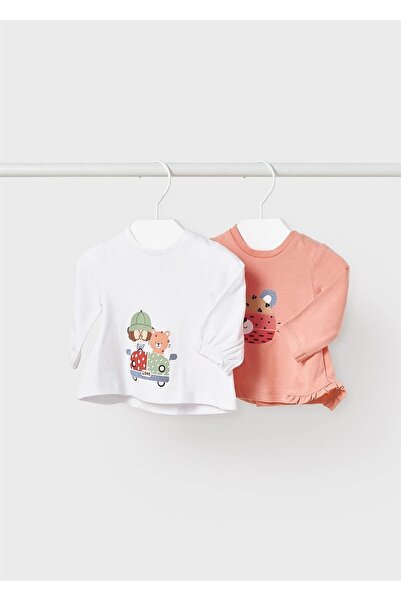 MAYORAL طقم تيشيرت صيفي للفتيات الصغيرات مكون من قطعتين 1098