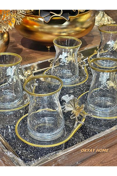 OKYAY HOME Pashabahçe Special Series 6-Piece 12-Piece Butterfly Patterned Tea Set - Luxury Gift