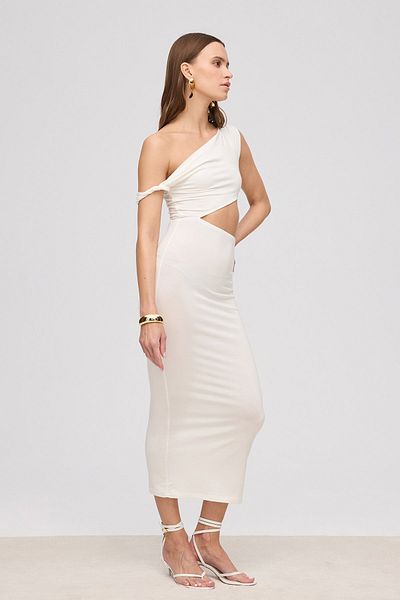 VATKALI Cut-out detailed midi ecru dress