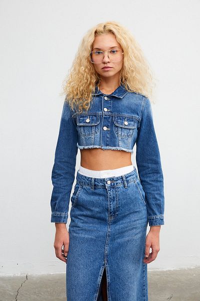 VATKALI Kurz geschnittene Jeansjacke mit Ösen