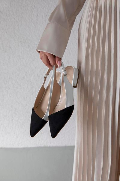 STRASWANS Pantofi Ronan din piele intoarsa cu toc alb-negru