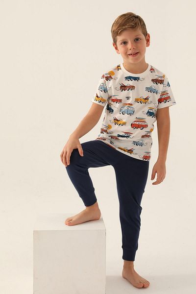 ROLY POLY 3358 Cotton Short Sleeve Boy's Pajamas Set White
