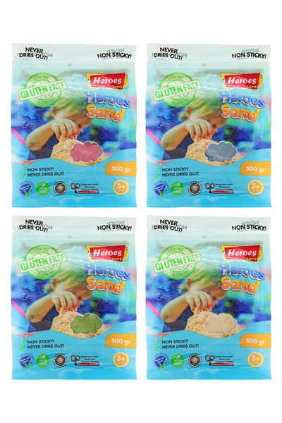 HEROES 2 kg Kinetic Sand 4 Different Colors - Fluid Educational Game Mold - Gift Set of 8 4X500Gr