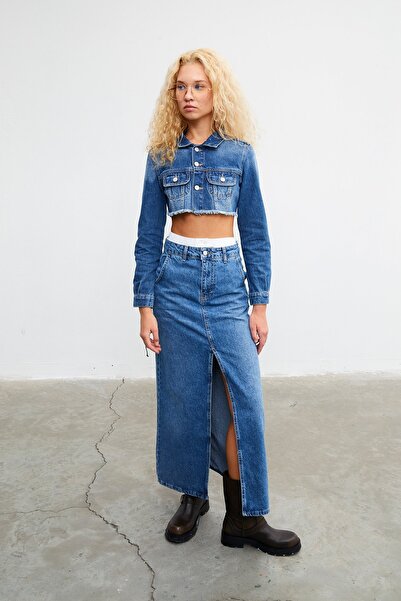 VATKALI Zkrácená džínová bunda s očky