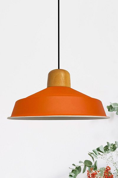 Bamyum Noble Orange Single Chandelier Wooden Head Retro Pendant Lamp Restaurant Living Room Lighting