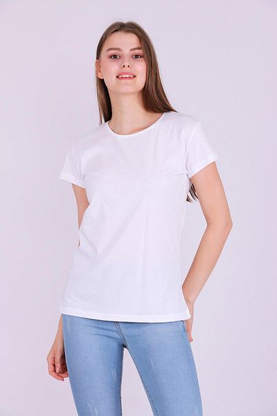 Tshirthane Λευκό χρώμα 100% βαμβακερό γιακά ποδηλάτου Basic Unprinted Γυναικείο πλεκτό κοντομάνικο μπλουζάκι