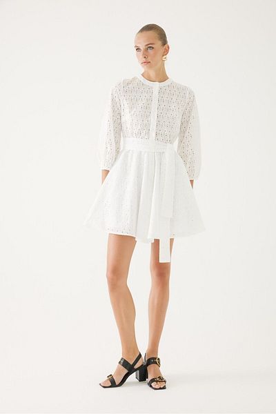 Exquise White Mini Dress with Guipure Detail