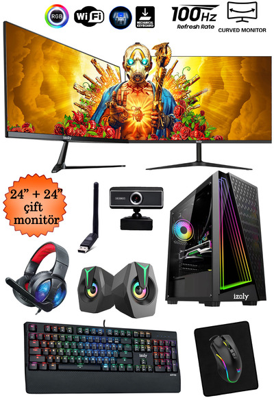 IZOLY Live I5-10400f 16gb 512gb M.2 Nvme Rx580 8gb 24"+24" Oyuncu Masaüstü Bi...