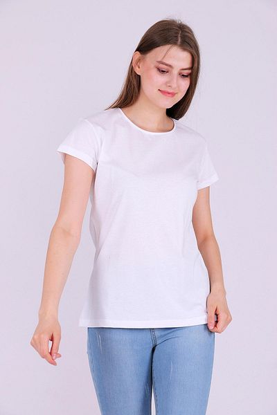 Tshirthane Λευκό χρώμα 100% βαμβακερό γιακά ποδηλάτου Basic Unprinted Γυναικείο πλεκτό κοντομάνικο μπλουζάκι