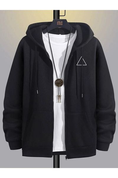 Karatopak Printed Hooded Zippered Oversize Seasonal Sweatshirt