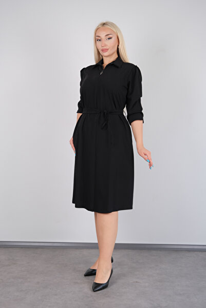 ASLNOVA Fermuar ve Bağcık Detaylı Elbise