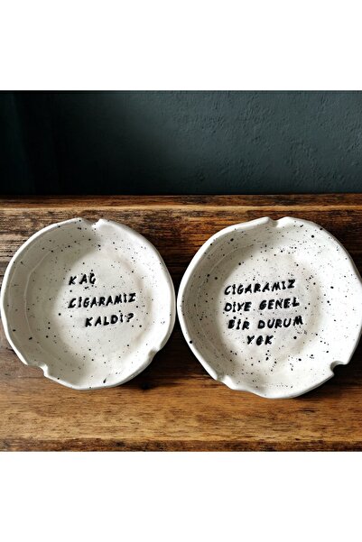 HAB TRADE منفضة سجائر سيراميك مصنوعة يدويًا مكونة من قطعتين مع نمط ريبليك