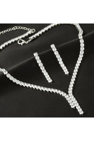 Bijuteri Net Tamtur Zircon Stone Luxury Anti-Tarnish Set Necklace 4 mm