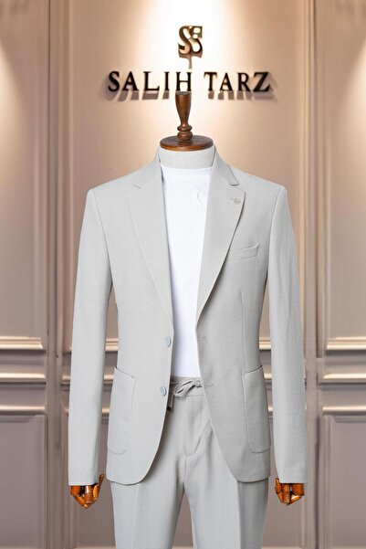 Salihtarzz Takım Elbise İtalyan Kesim Gofre İpli SlimFit Su Yeşili SD41043