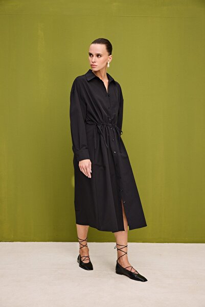 VATKALI Popelínové černé košilové šaty