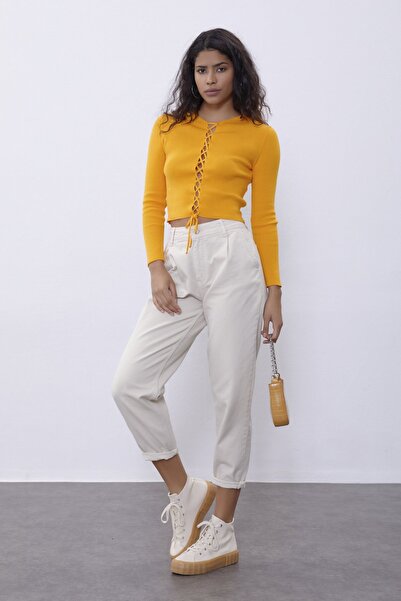 SHERIN Yellow Brit Detailed Long Sleeve Knitwear Sweater