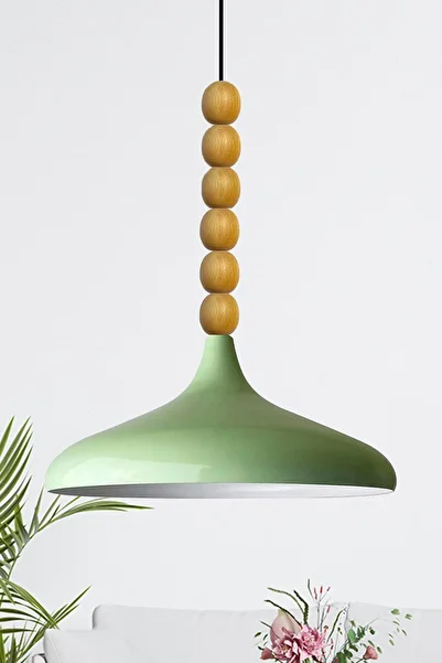 Bamyum Mint Wooden Six Beaded Single Chandelier Pendant Lamp Living Room Kitchen Boutique Lamp