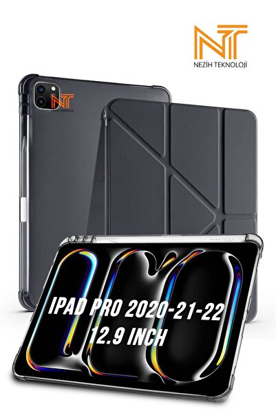 Nezih Case iPad Pro 2020/21/22 12.9 Inch Uyumlu Tri Folding Kalem Bölmeli Uyku Modlu Akıllı Kılıf