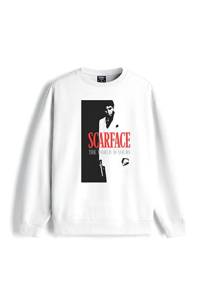 sielta Φούτερ Scarface Wounded Face Printed Crew Neck χωρίς κουκούλα λευκό με 3 κλωστές