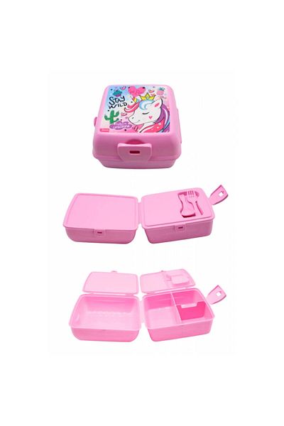 Piev Pink Unicorn Patterned 2 Compartment Lockable Feeding Bowl
