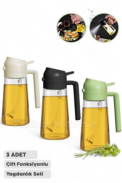 Tilbe Home 3 Adet Çift Fonksiyonlu Yağdanlık 550ml Zeytinyağı Sıvıyağ Cam Şiş...