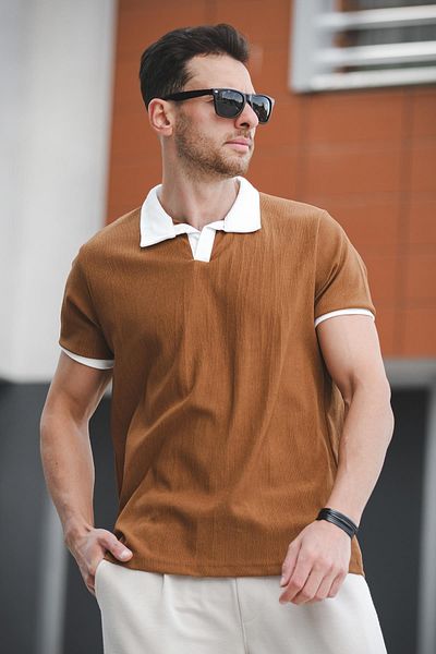 Oksit Ht 945061   Ανδρικό μπλουζάκι Slim Fit Lycra Short Placket Apic Collar