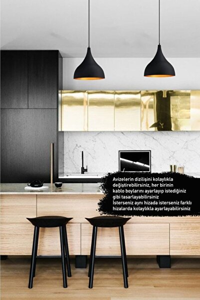 Bamyum Ikili Uzun Siyah Sarkıt Sarkıt Lamba Yemek Masası Oturma Odası Otel Showroom Hol Mutfak Model
