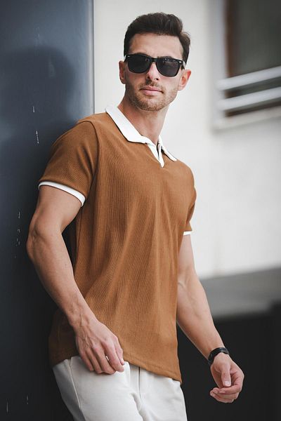 Oksit Ht 945061   Ανδρικό μπλουζάκι Slim Fit Lycra Short Placket Apic Collar