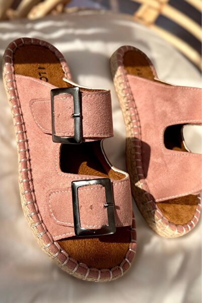 I Love Shoes Γυναικείες παντόφλες Paxseh Suede - Λεπτομέρεια με αγκράφα, χρώμα πούδρας