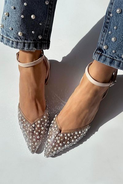 STRASWANS Marisa Women's Stone Detail Transparent Heeled Shoes Beige