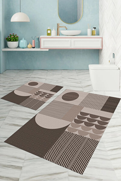 Napoli Home Set de covoraș de baie cu model modern, imprimat digital, lavabil, anti-alunecare